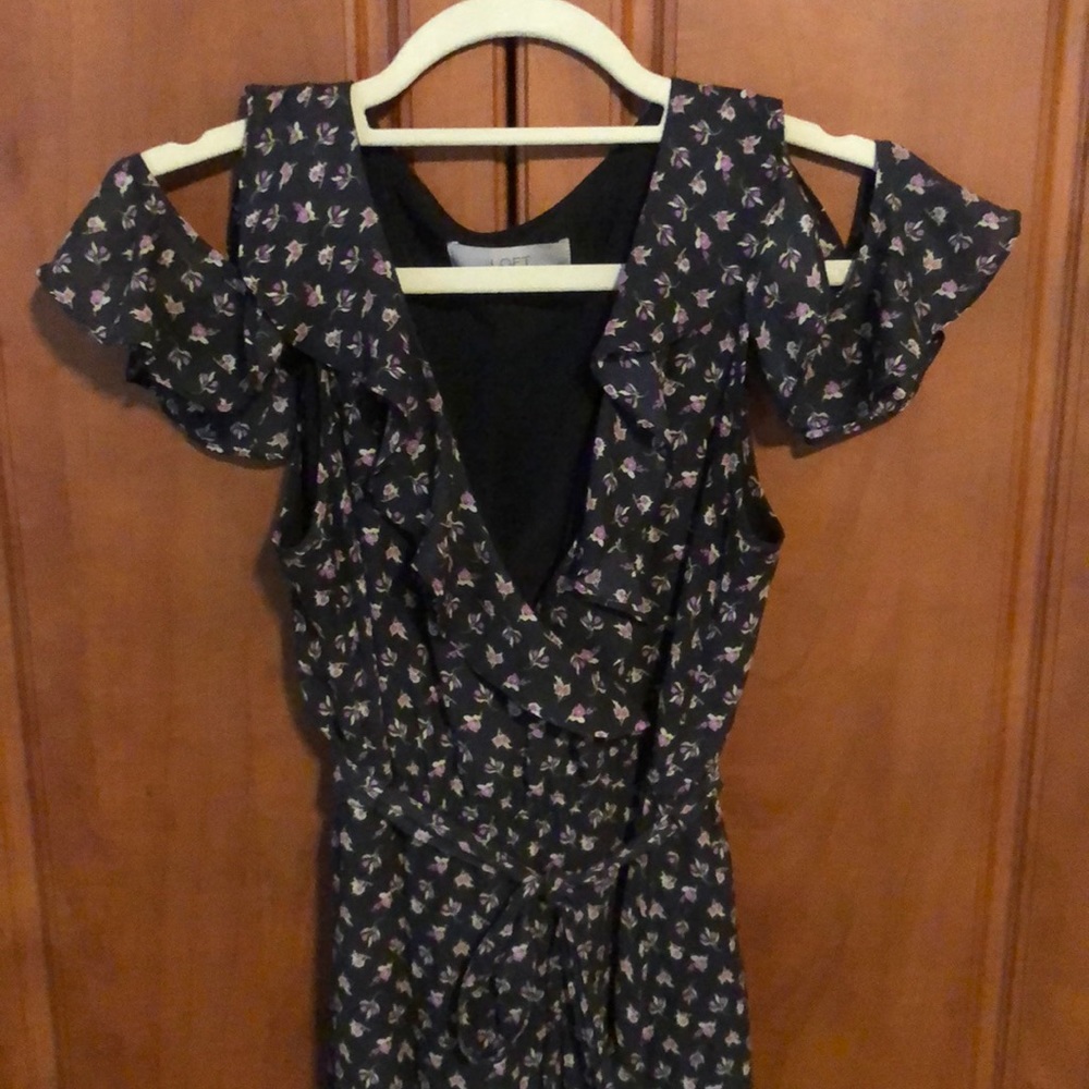 LOFT off the shoulder Ruffle Wrap Effect Dress